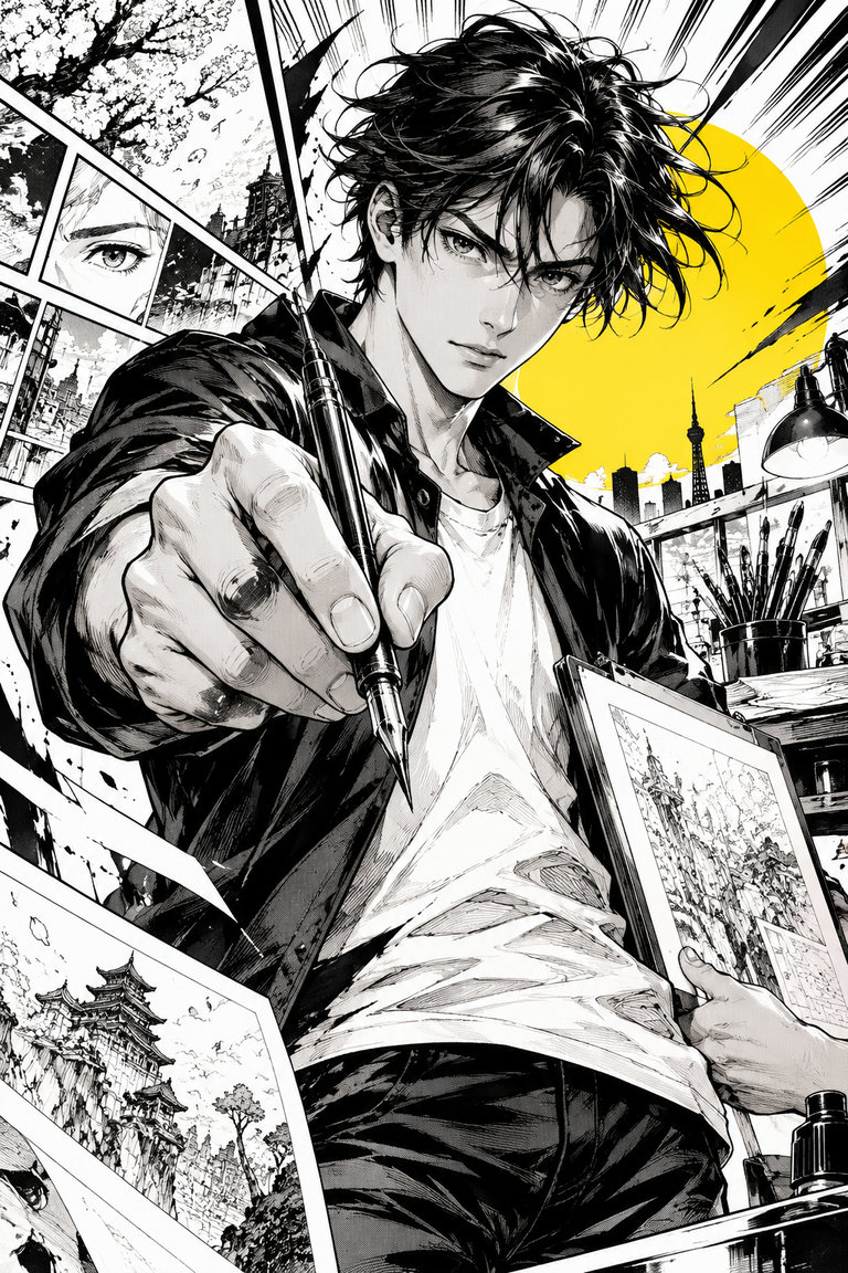 Un mangaka tend son stylo : les histoires commencent par un trait.