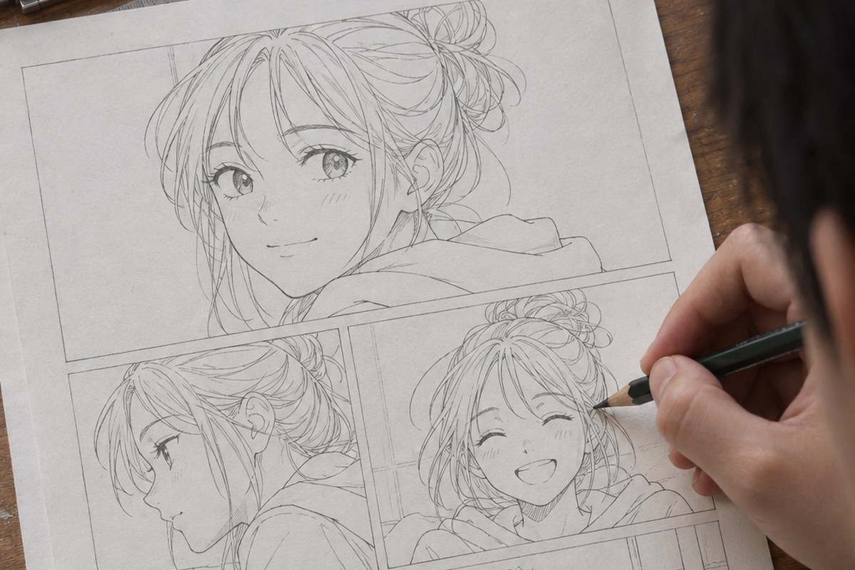 Dessin manga au crayon : Personnage manga à partir d’une photo : méthode au crayon
