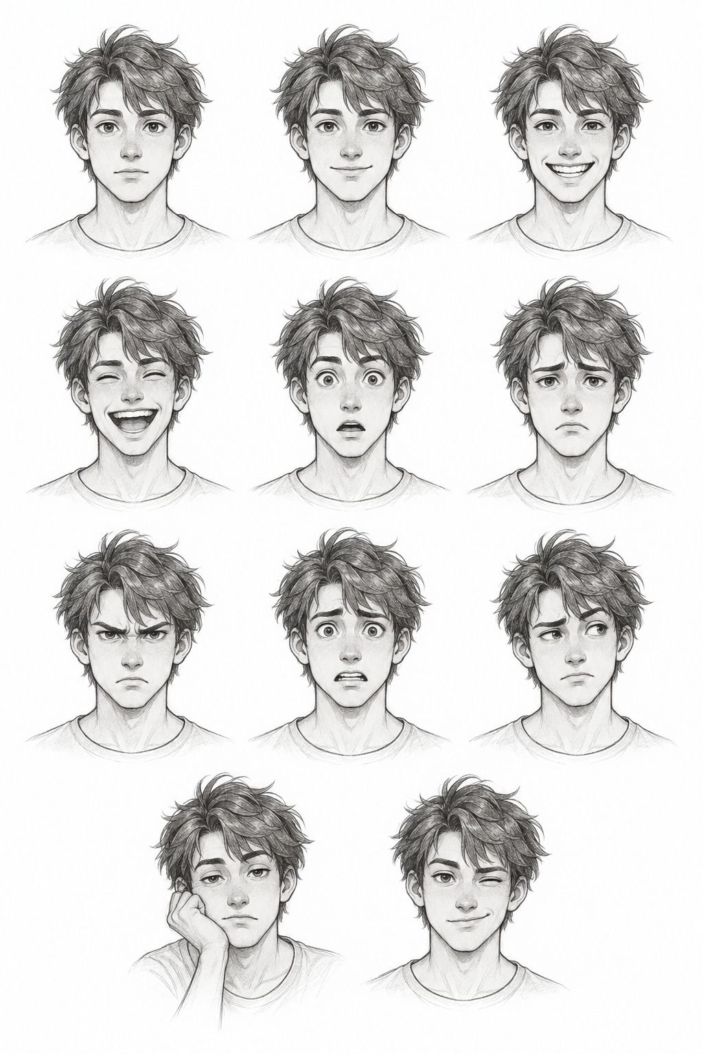 Compare 11 expressions avec le même personnage