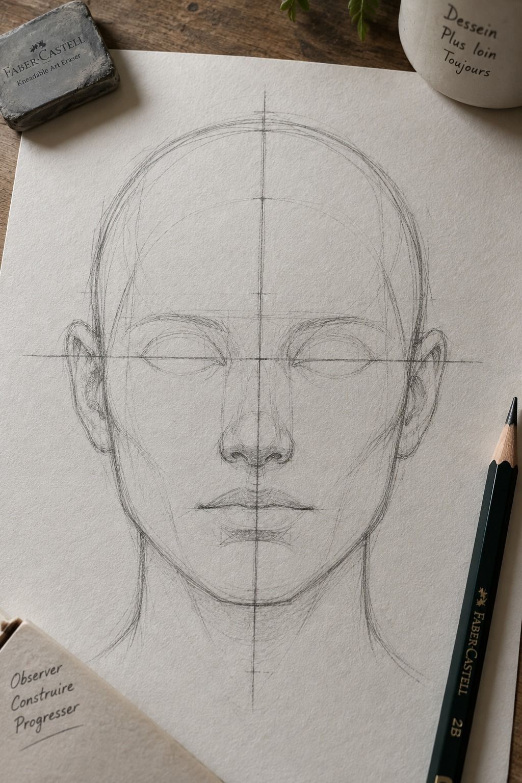 Trace l’axe du visage avant les yeux