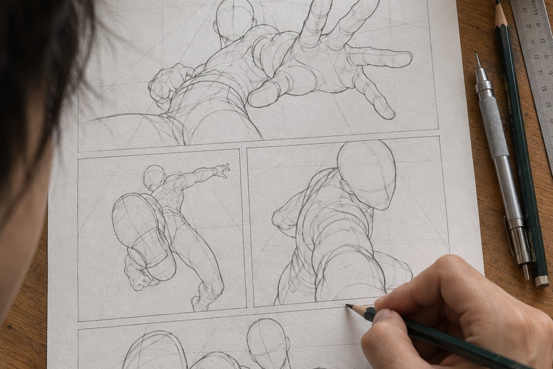 Dessin manga au crayon : perspective de la main : garder les volumes en raccourci
