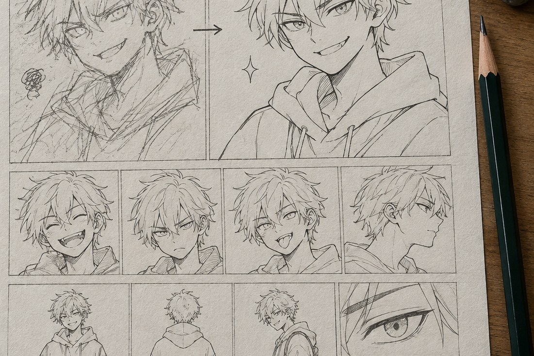 Dessin manga au crayon : deux personnages en conversation dans un décor qui raconte le lieu