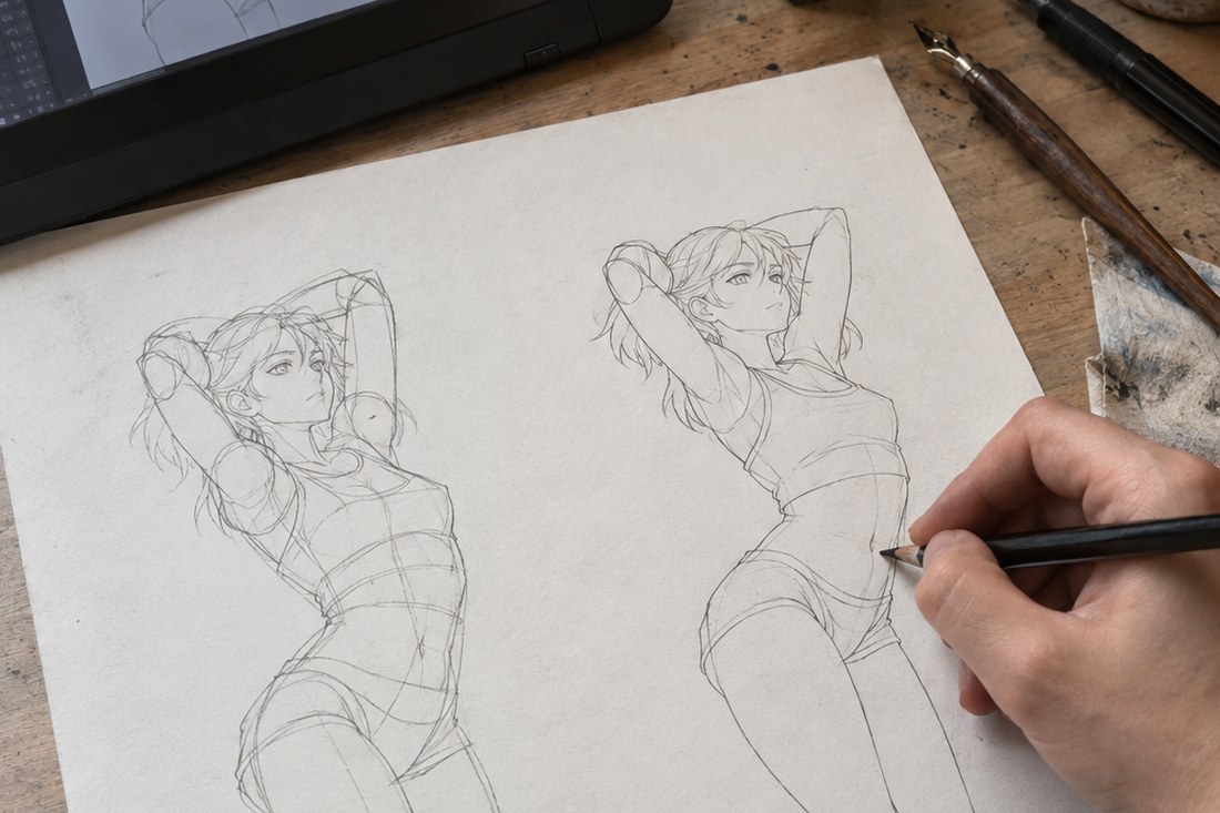 Dessin manga au crayon : comment faire un fan art : construis avant de détailler