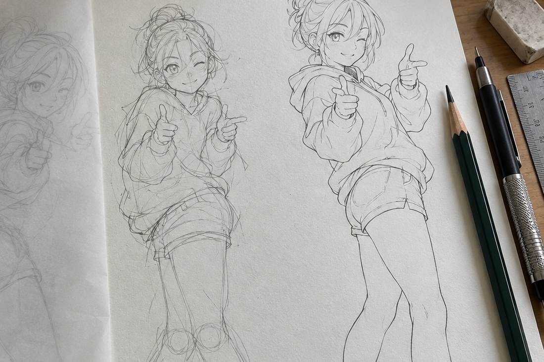 Dessin manga au crayon : méthode pour progresser en dessin manga : observe, corrige, réessaie