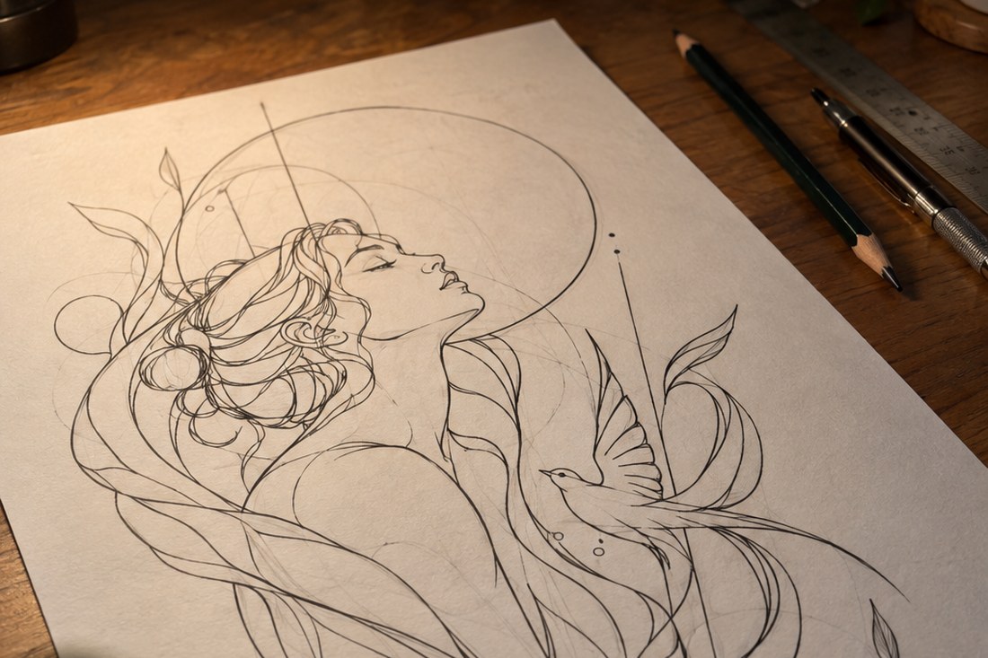 Dessin manga au crayon : trait et noirs : dirige le regard sans charger la case