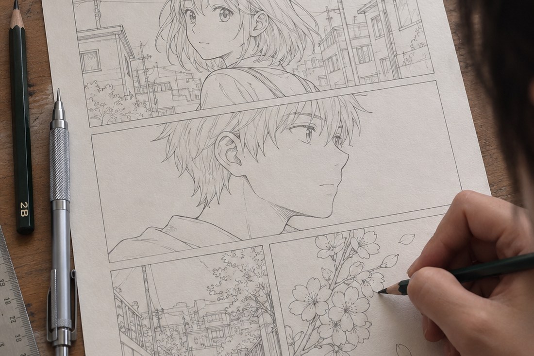 Dessin manga au crayon : création du manga : avance du découpage au dessin