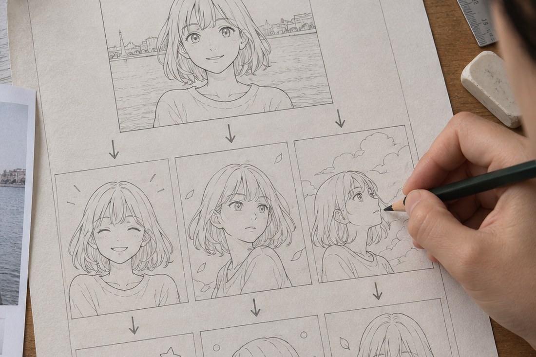 Dessin manga au crayon : portrait manga à partir d’une photo : construis-le étape par étape