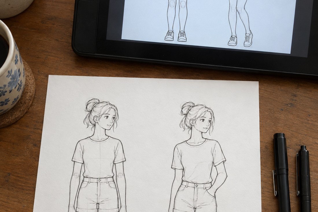 Dessin manga au crayon : erreurs fréquentes : corriger la construction qui coince