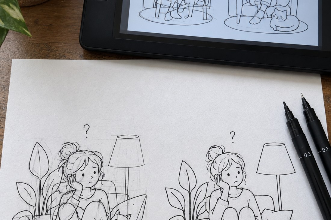 Dessin manga au crayon : erreurs de scénario : corrige ce qui bloque la lecture