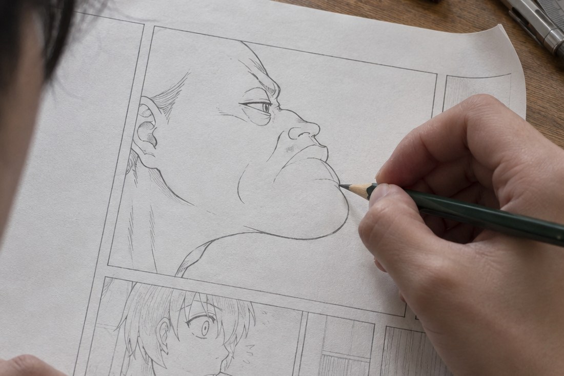 Dessin manga au crayon : bouche de profil et de trois quarts : suivre le volume