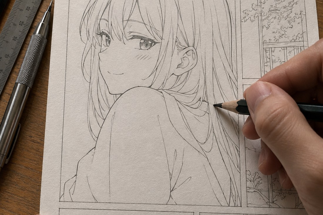 Dessin manga au crayon : face, profil et trois quarts : faire tourner le même nez