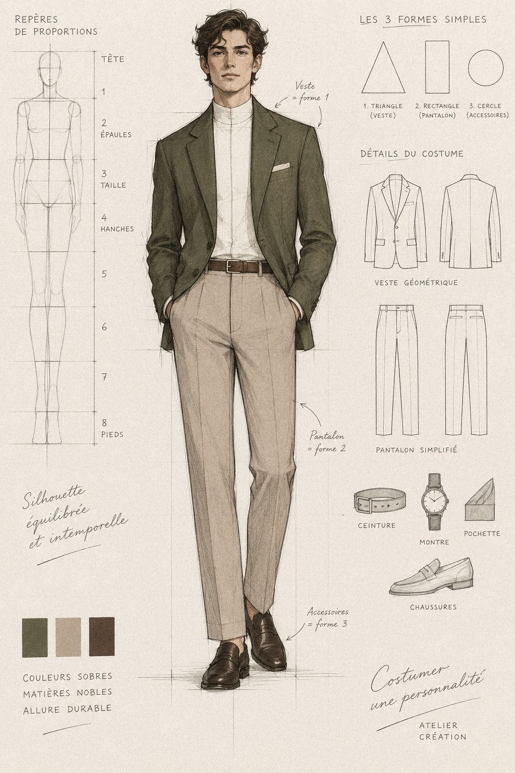 Dessine le costume avec trois formes simples