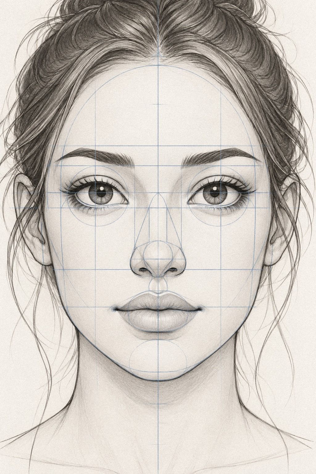 Dessine le visage avec le repère de la mi-hauteur