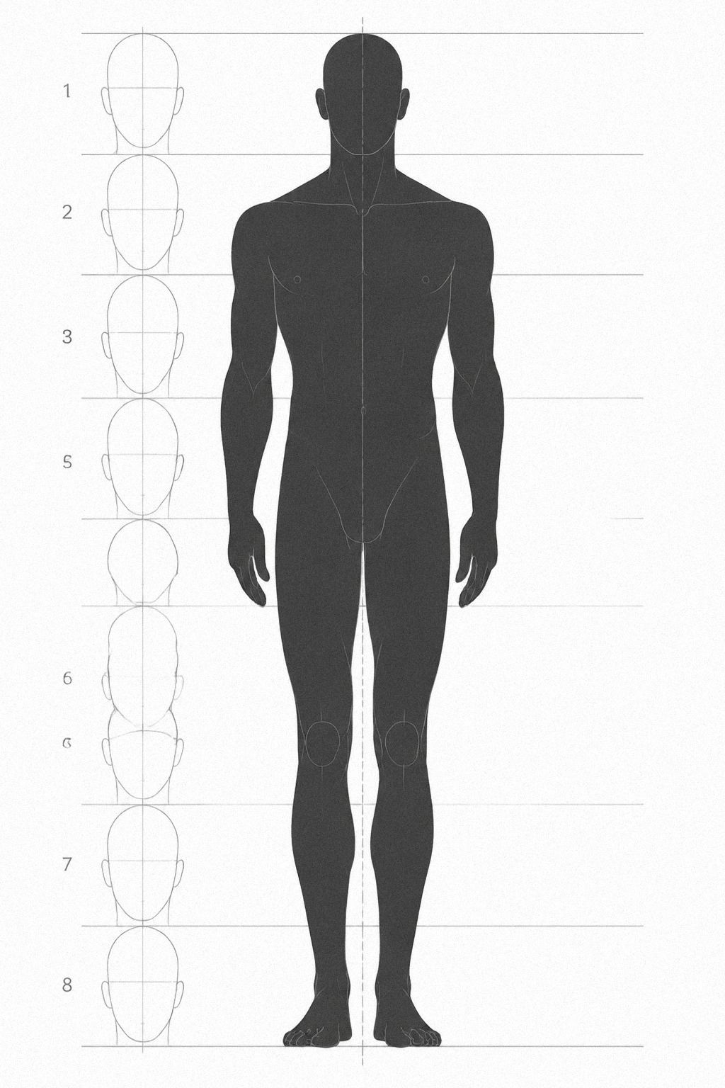 Trace la silhouette en huit têtes, pas les détails