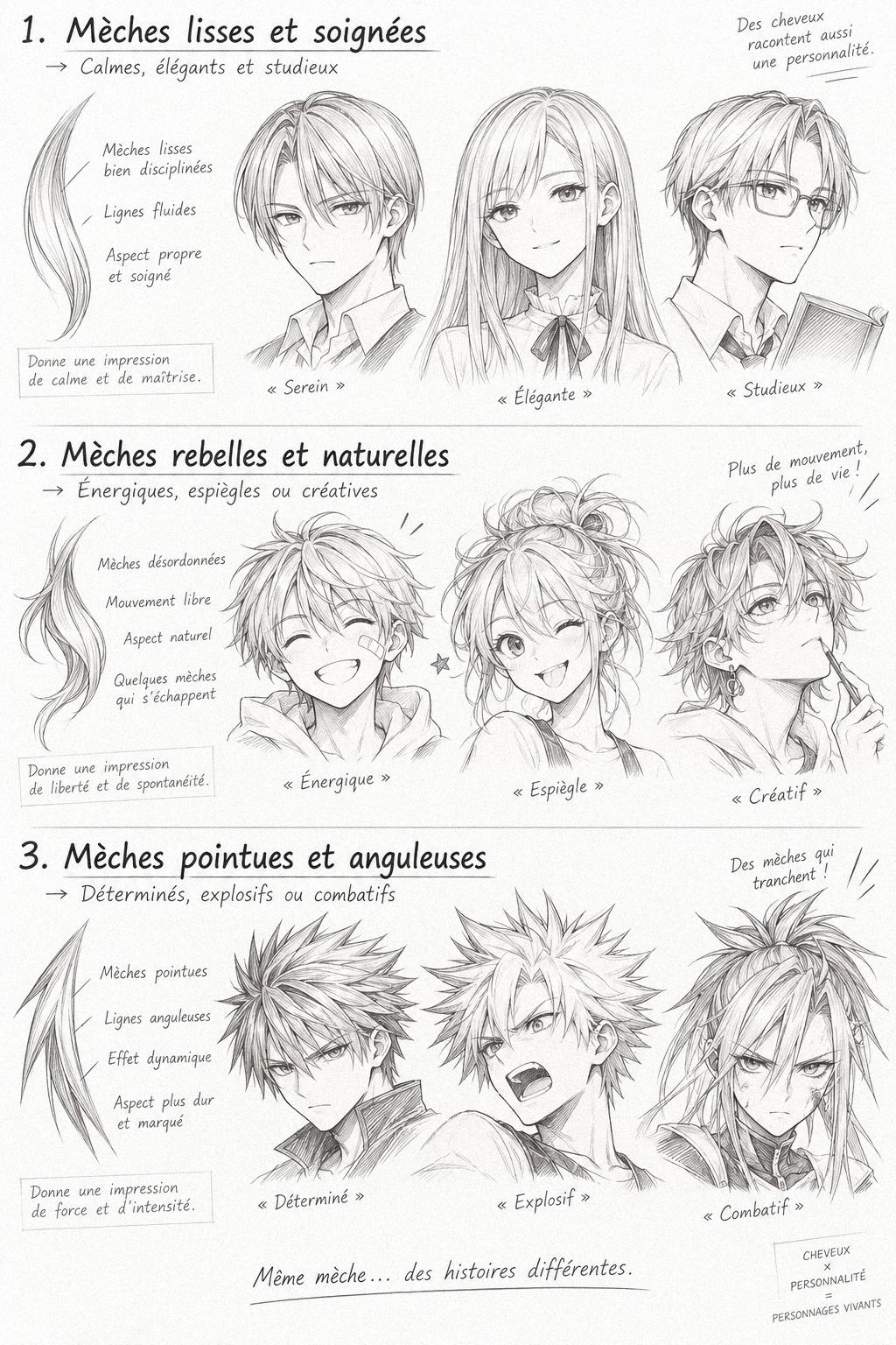 Compare les mèches à la personnalité du personnage