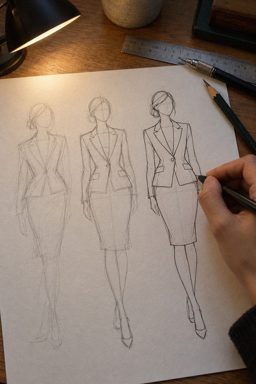 Ombre la veste et la jupe au crayon