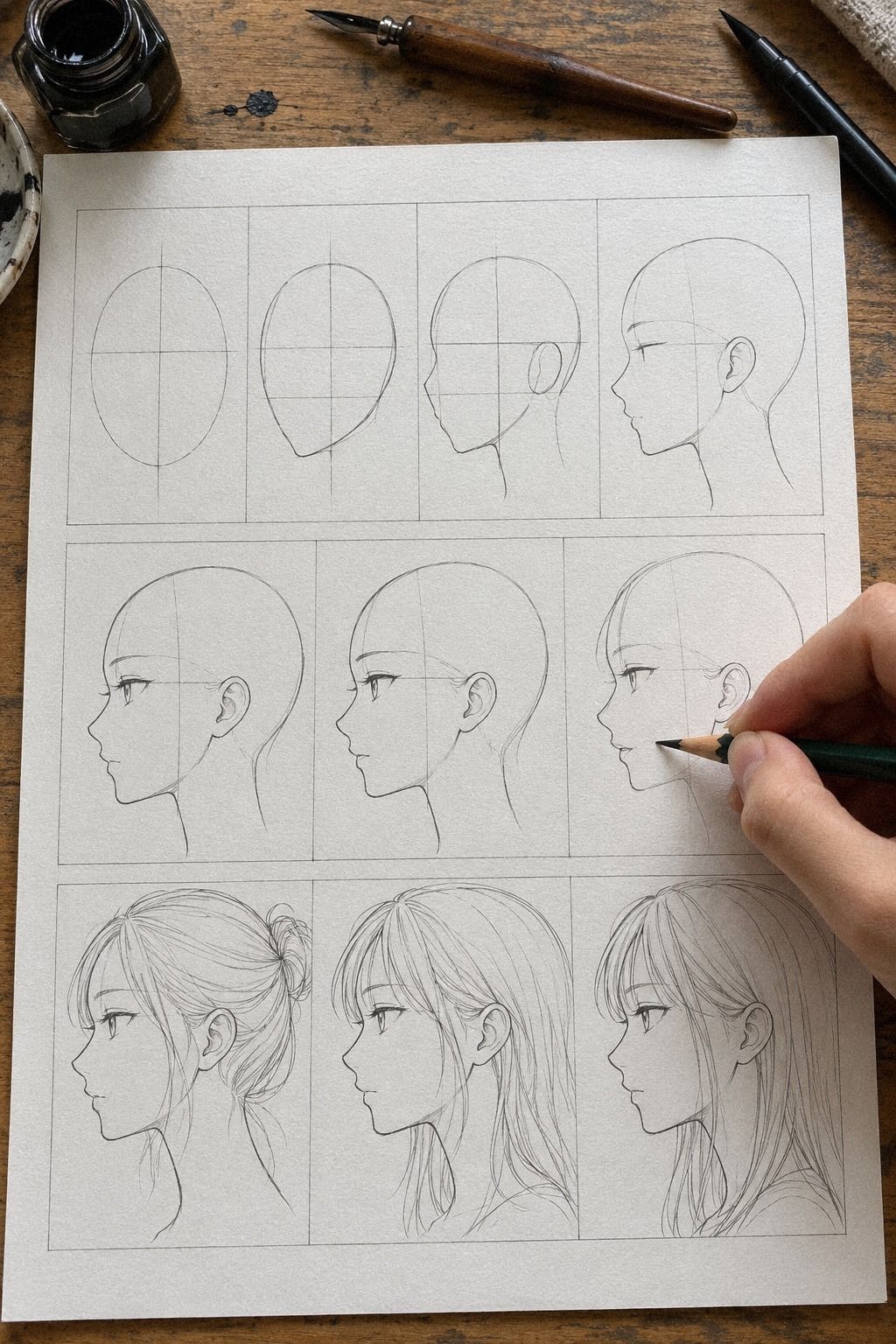 Construis l’ovale du visage de profil