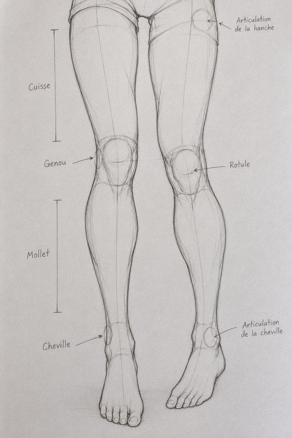 Dessine les jambes en deux segments lisibles