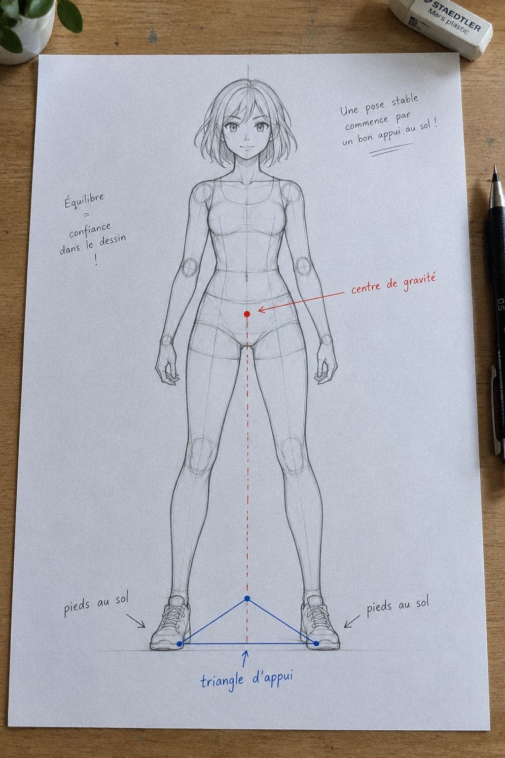 Place les appuis avec le triangle des pieds