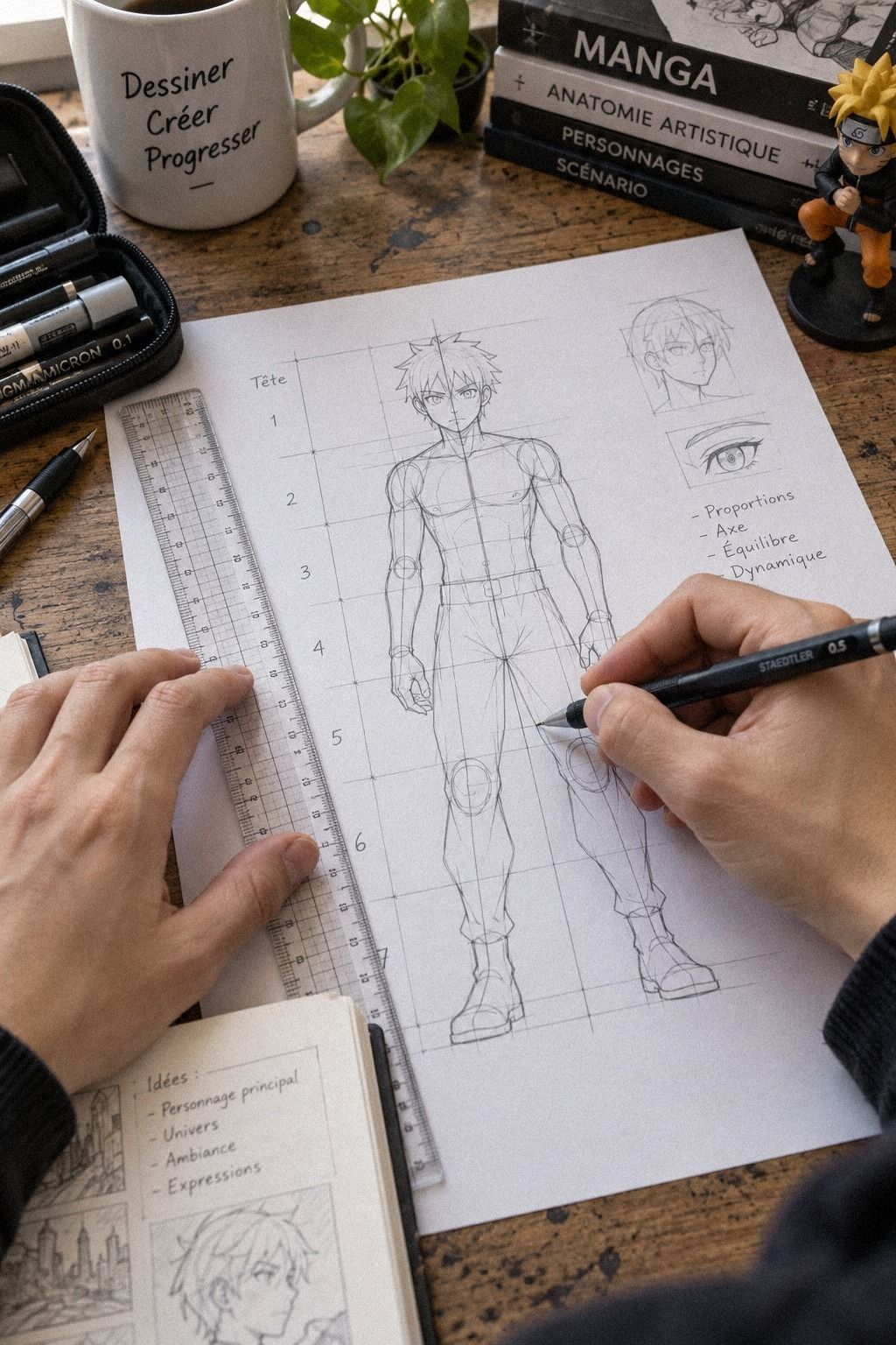 Construis la silhouette avec la règle des sept têtes