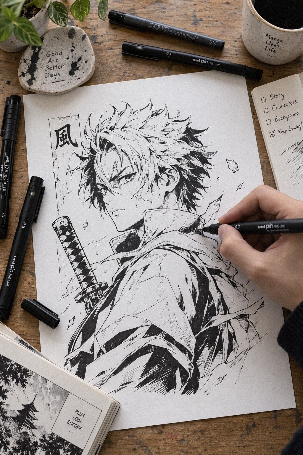 Varie les contours pour un encrage manga vivant